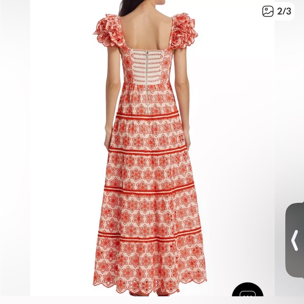 NWOT Alice & Olivia size 8 Tawny eyelet tiered Maxi Dress pattern embroidered - Picture 3 of 3